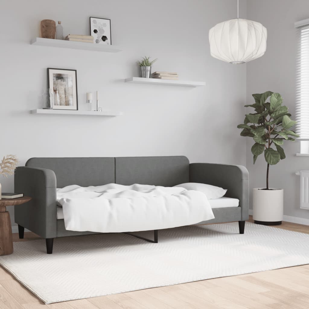 vidaXL Sofa z funkcją spania, ciemnoszara, 90x190 cm, obita tkaniną