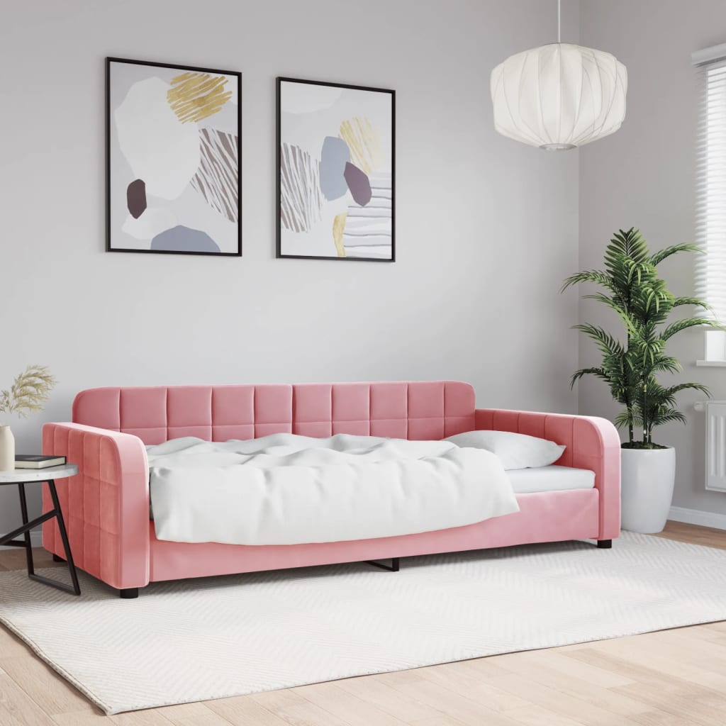 vidaXL Sofa z funkcją spania, różowa, 90x200 cm, obita aksamitem