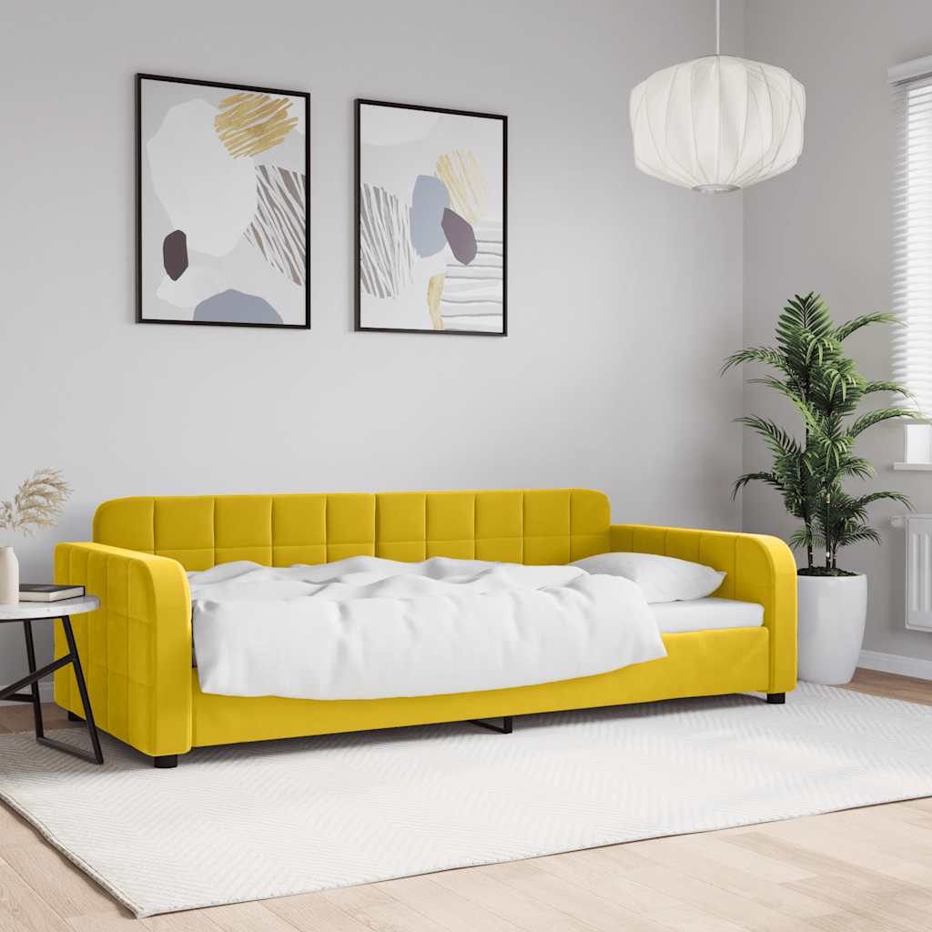 vidaXL Sofa z funkcją spania, żółta, 90x200 cm, obita aksamitem