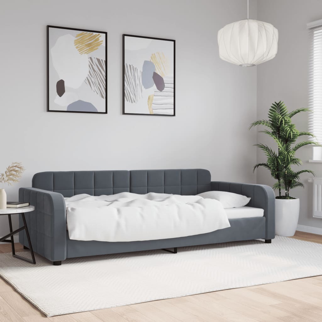 vidaXL Sofa z funkcją spania, ciemnoszara, 90x190 cm, aksamit