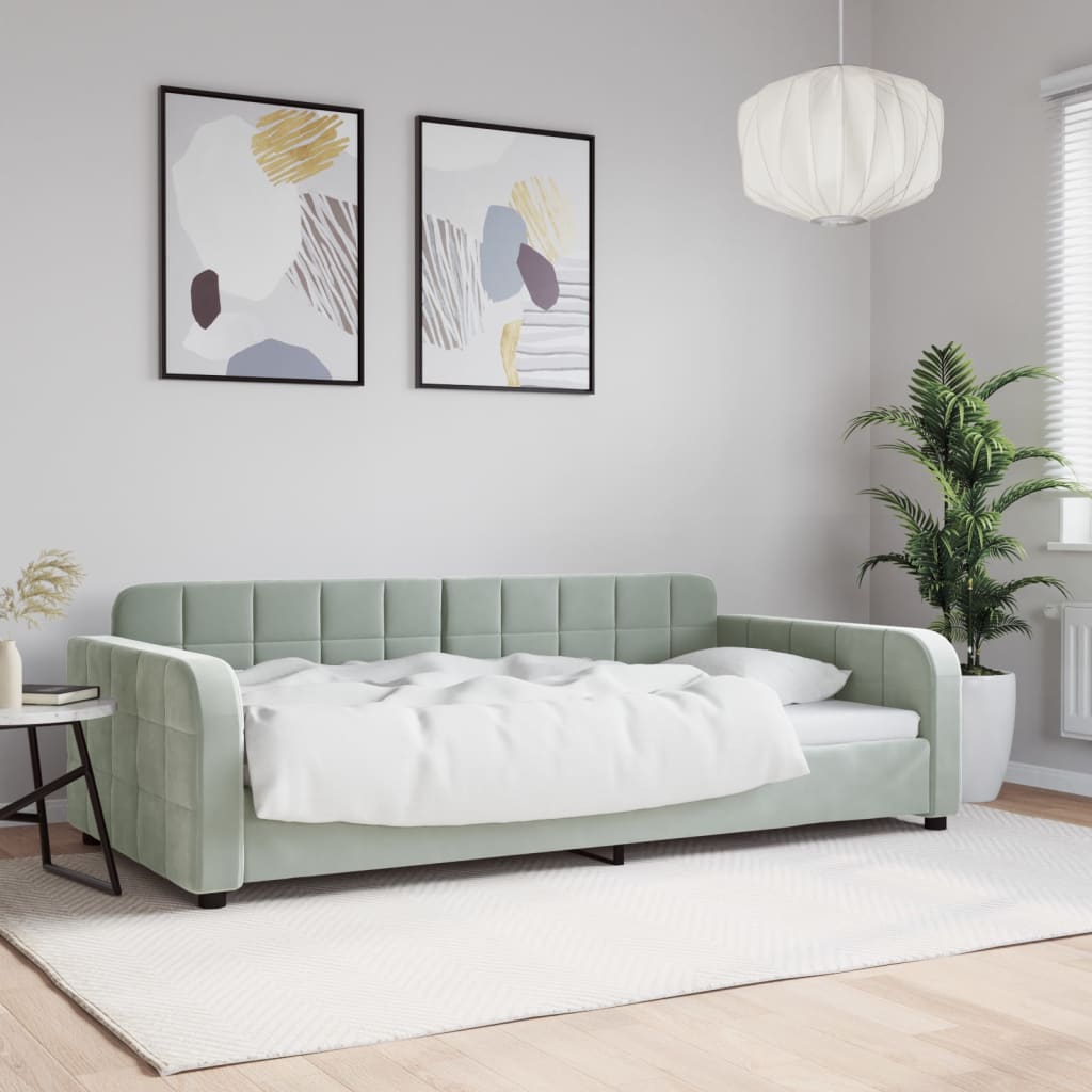 vidaXL Łóżko dzienne, jasnoszare, 100x190 cm, obite aksamitem