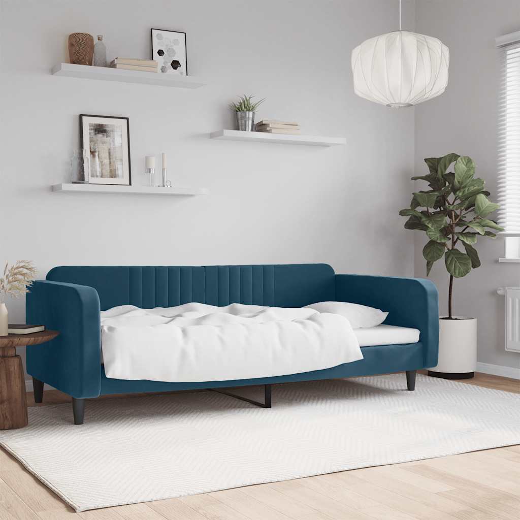 vidaXL Sofa z funkcją spania, niebieska, 90x200 cm, obita aksamitem