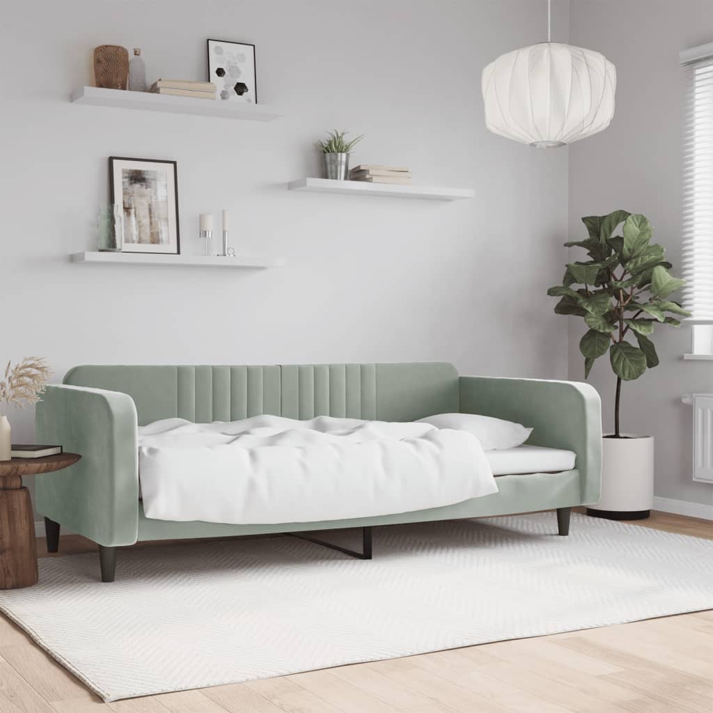 vidaXL Sofa z funkcją spania, jasnoszara, 90x200 cm, obita aksamitem