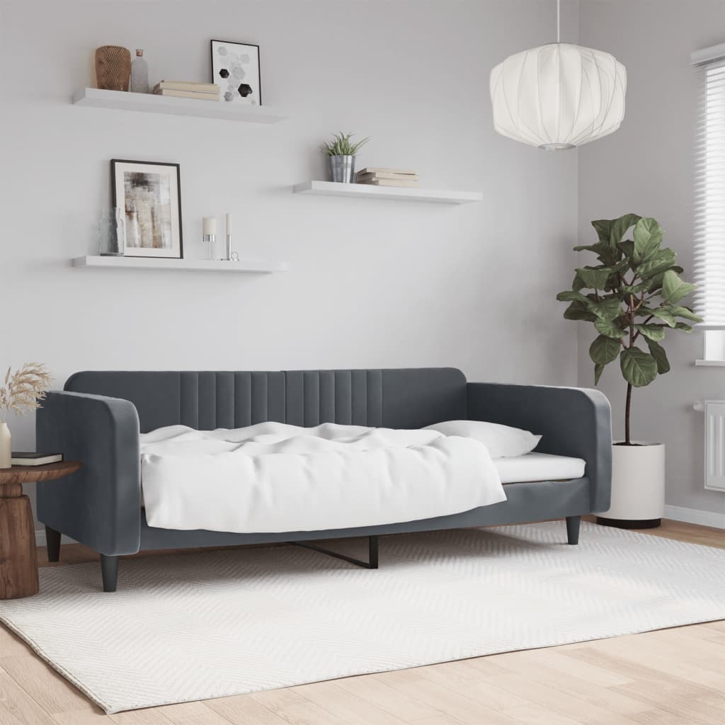 vidaXL Sofa z funkcją spania, ciemnoszara, 90x200 cm, aksamit