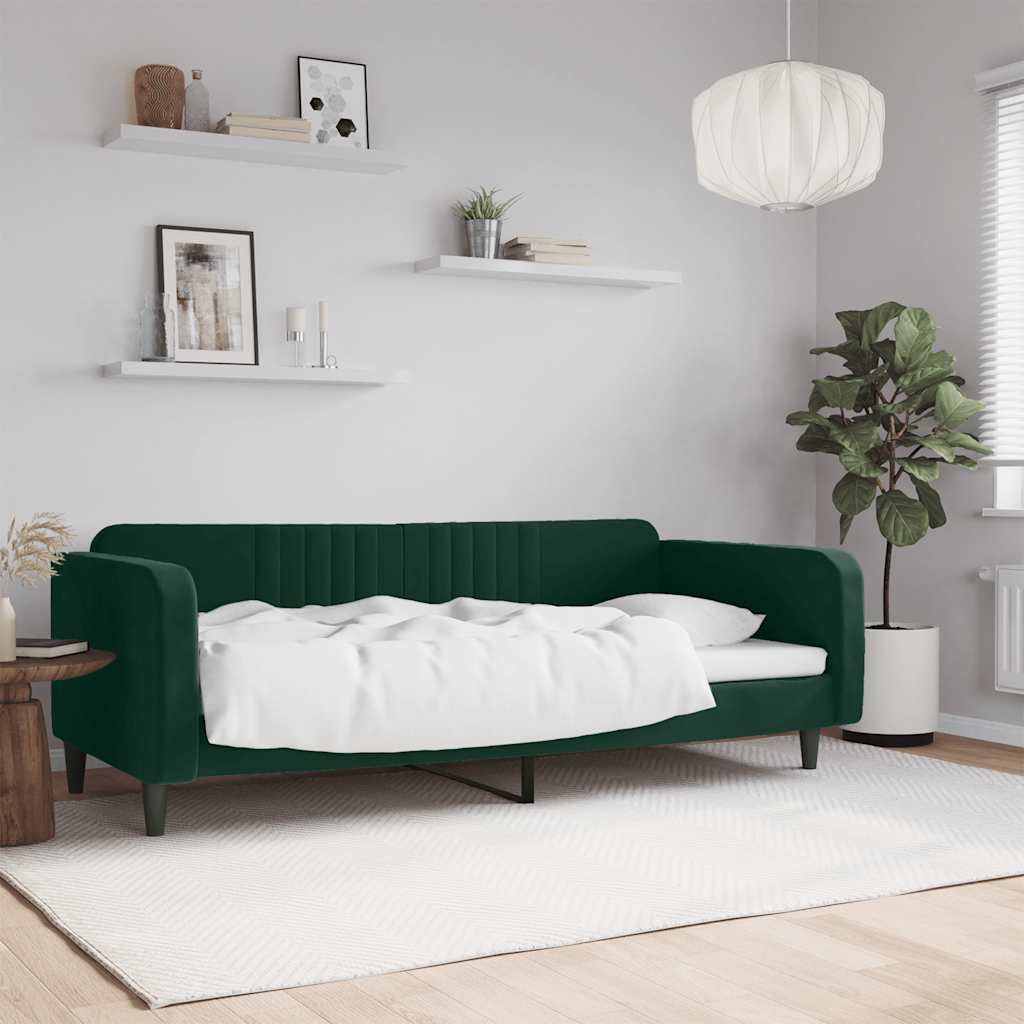 vidaXL Sofa z funkcją spania, ciemnozielona, 90x200cm, obita aksamitem