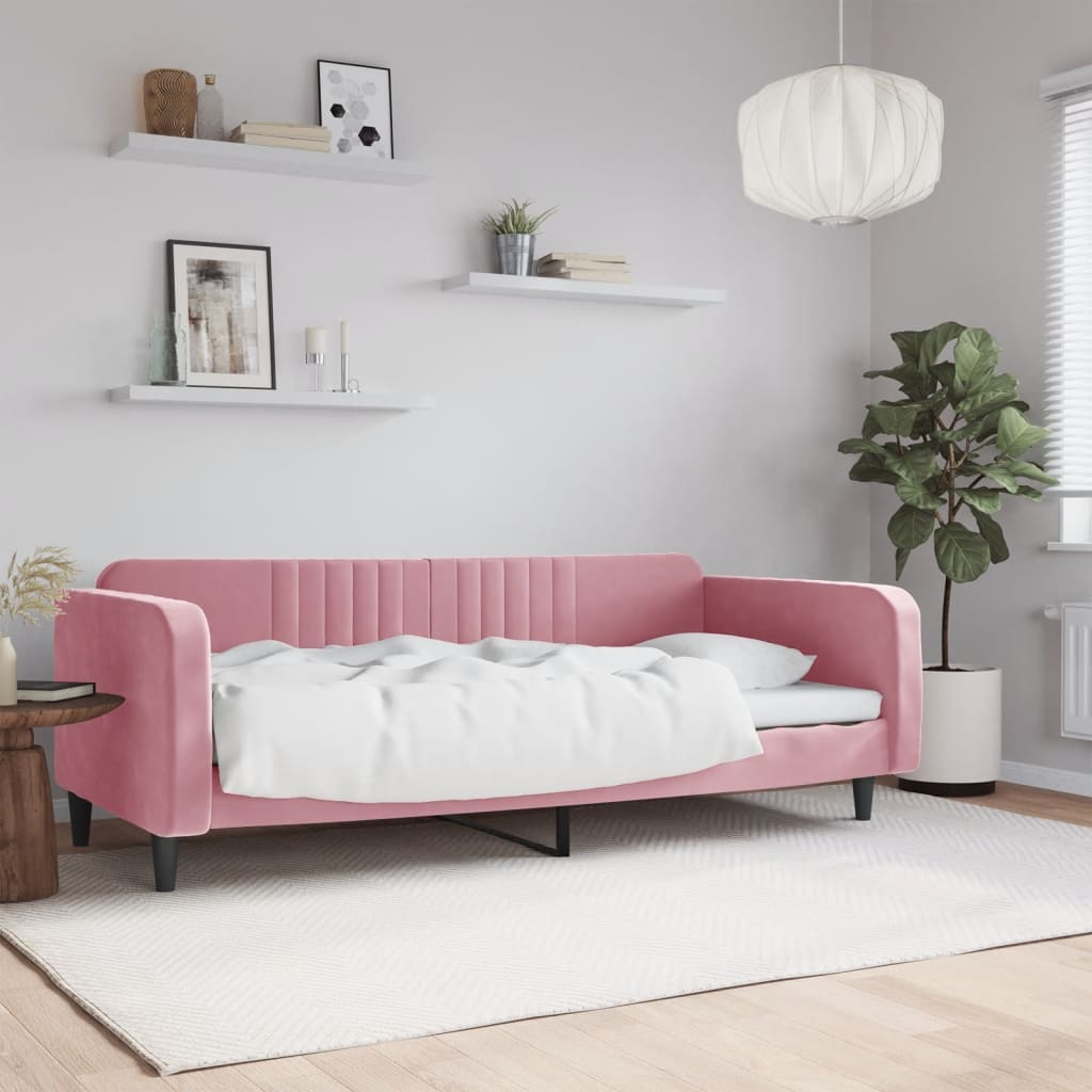 vidaXL Sofa z funkcją spania, różowa, 90x200 cm, obita aksamitem