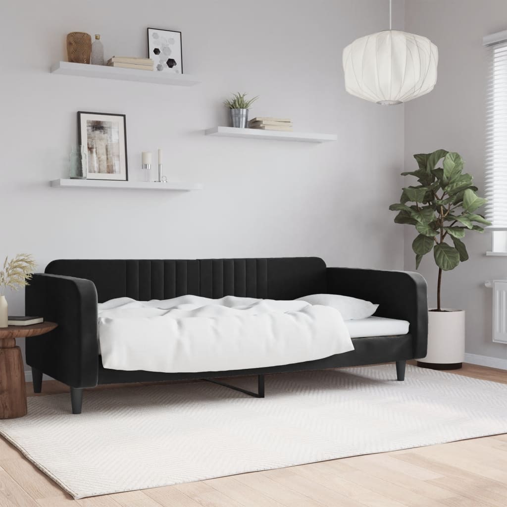 vidaXL Sofa z funkcją spania, czarna, 90x200 cm, obita aksamitem