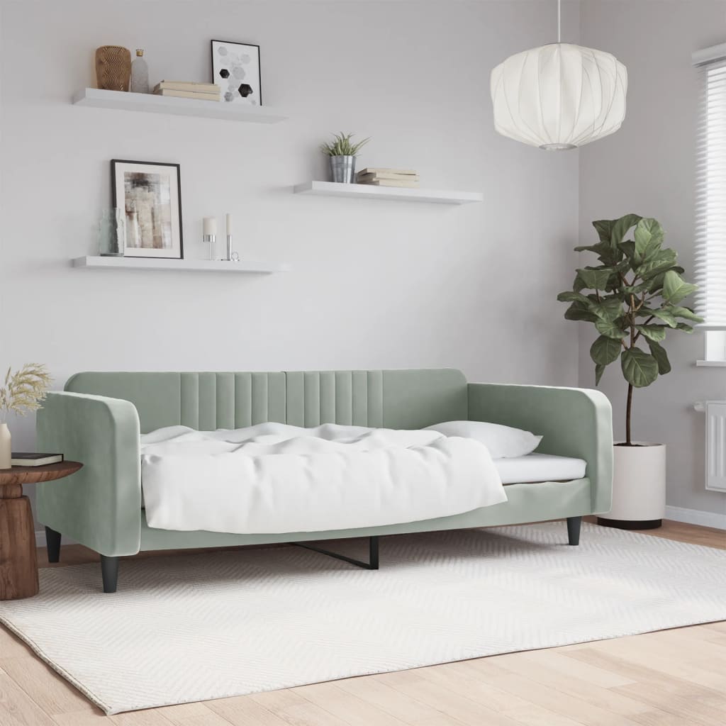 vidaXL Sofa z funkcją spania, jasnoszara, 100x200 cm, obita aksamitem