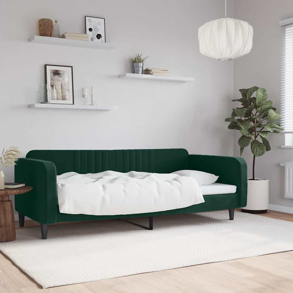 vidaXL Sofa z funkcją spania, ciemnozielona, 100x200 cm, aksamit