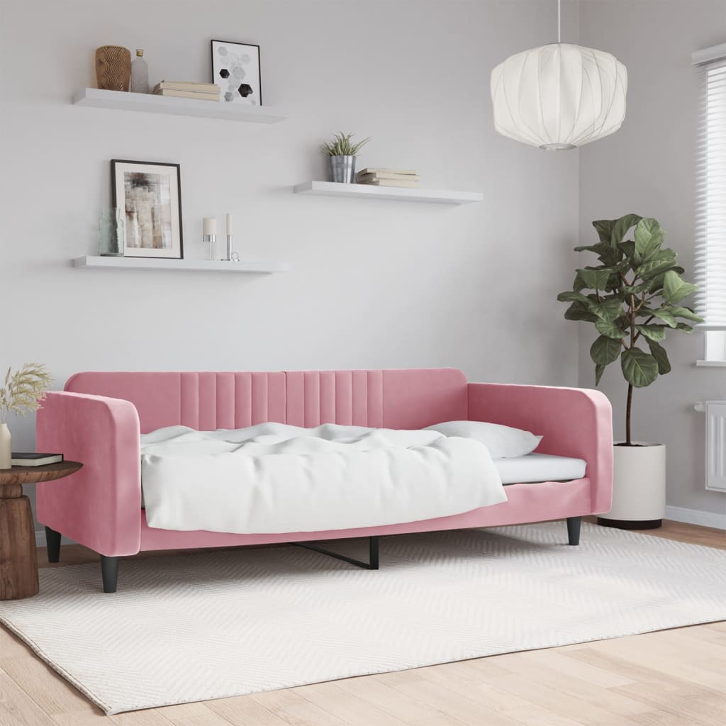 vidaXL Sofa z funkcją spania, różowa, 100x200 cm, obita aksamitem