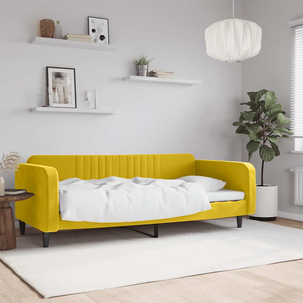 vidaXL Sofa z funkcją spania, żółta, 100x200 cm, obita aksamitem
