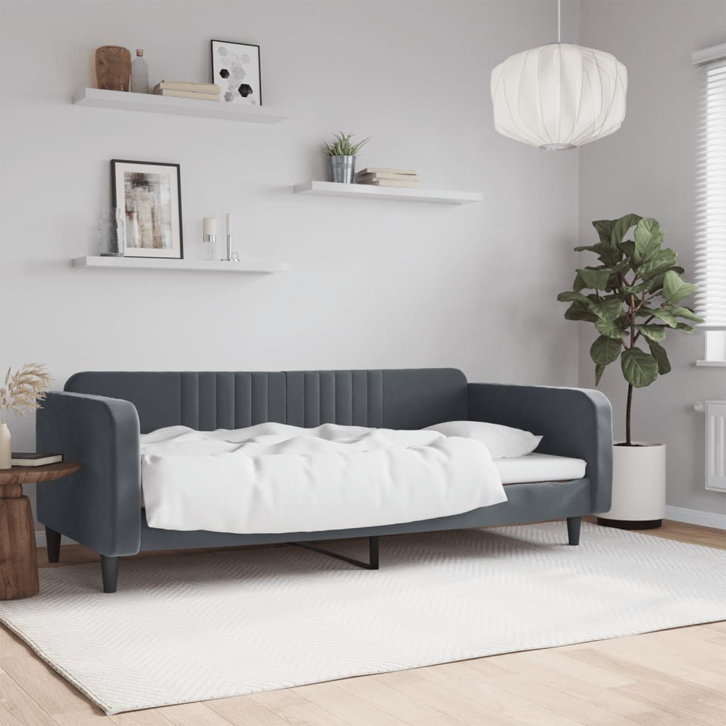 vidaXL Sofa z funkcją spania, ciemnoszara, 90x190 cm, aksamit
