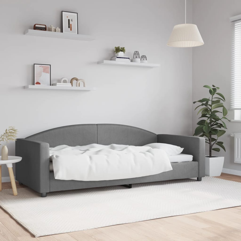 vidaXL Sofa z funkcją spania, ciemnoszara, 90x200 cm, obita tkaniną