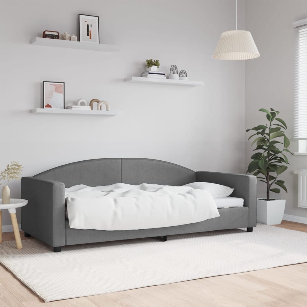 vidaXL Sofa z funkcją spania, ciemnoszara, 90x190 cm, obita tkaniną