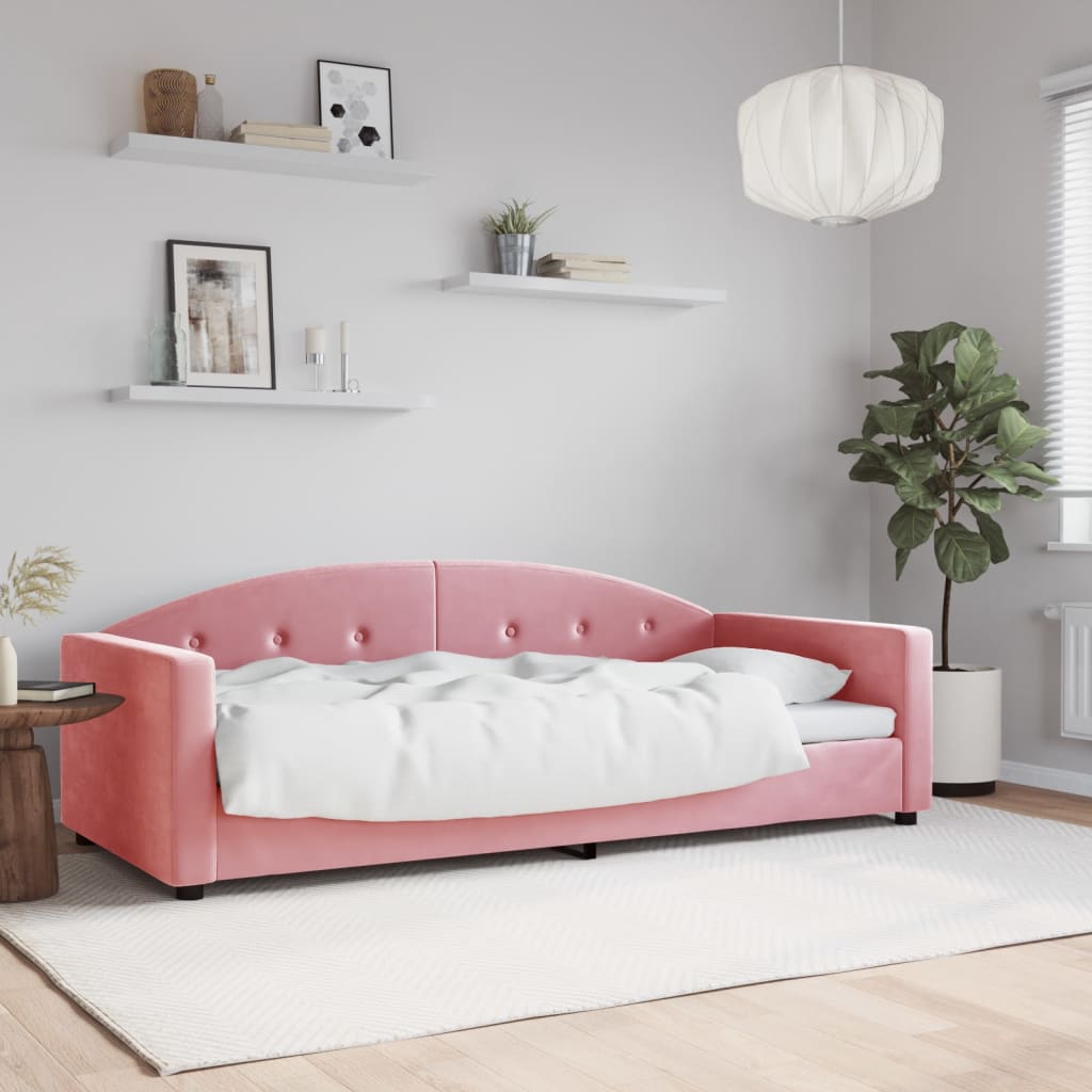vidaXL Sofa z funkcją spania, różowa, 90x200 cm, obita aksamitem
