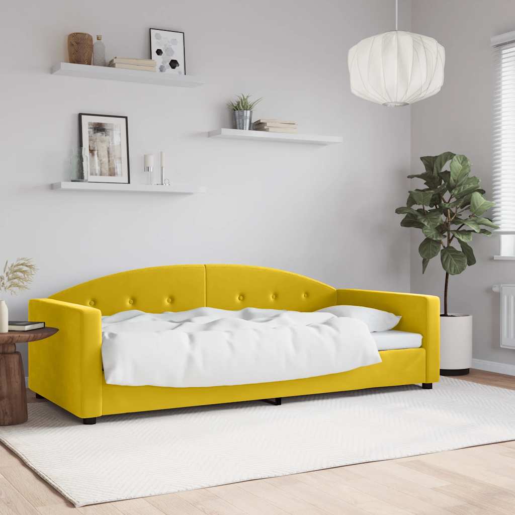 vidaXL Sofa z funkcją spania, żółta, 90x200 cm, obita aksamitem