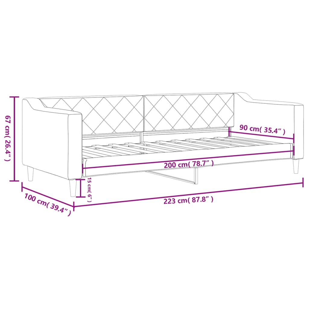 vidaXL Sofa z funkcją spania, ciemnoszara, 90x200 cm, obita tkaniną
