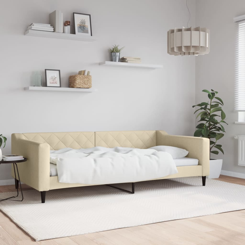 vidaXL Sofa z funkcją spania, kremowa, 100x200 cm, obita tkaniną