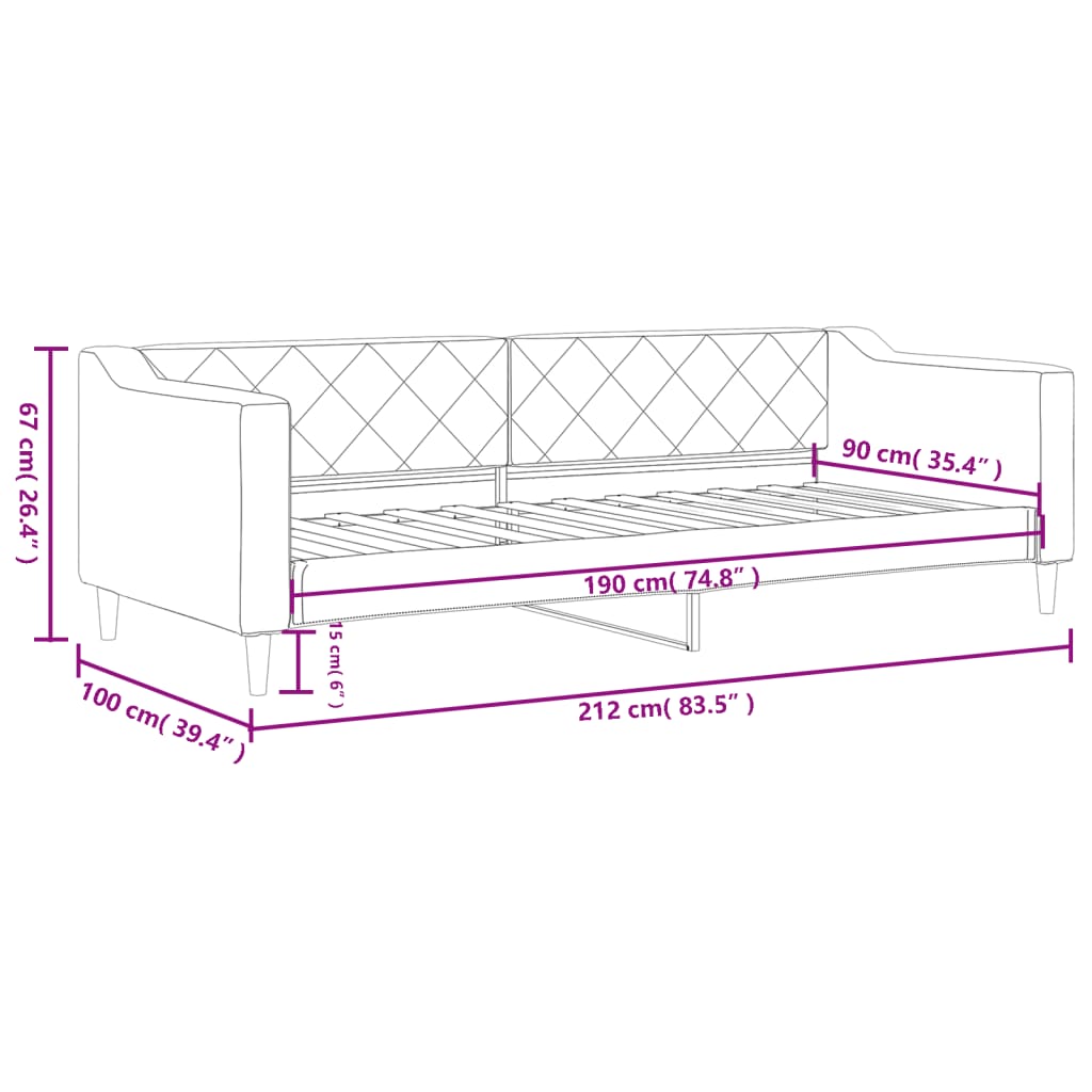 vidaXL Sofa z funkcją spania, ciemnoszara, 90x190 cm, obita tkaniną