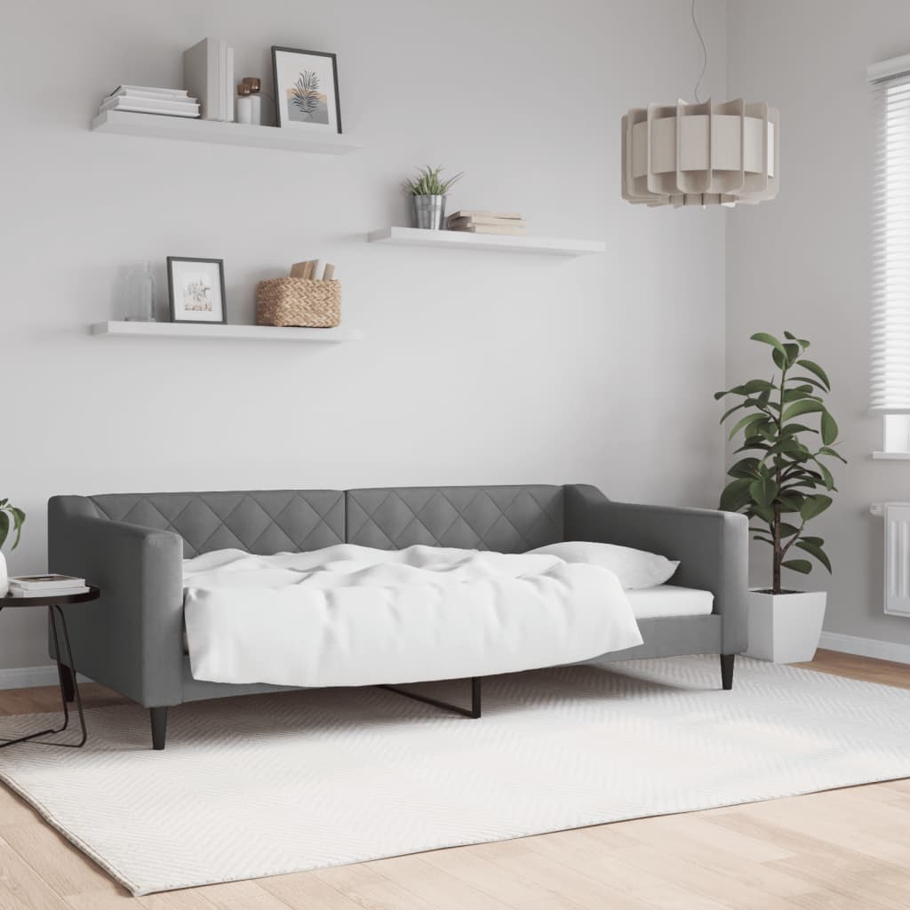 vidaXL Sofa z funkcją spania, ciemnoszara, 90x190 cm, obita tkaniną