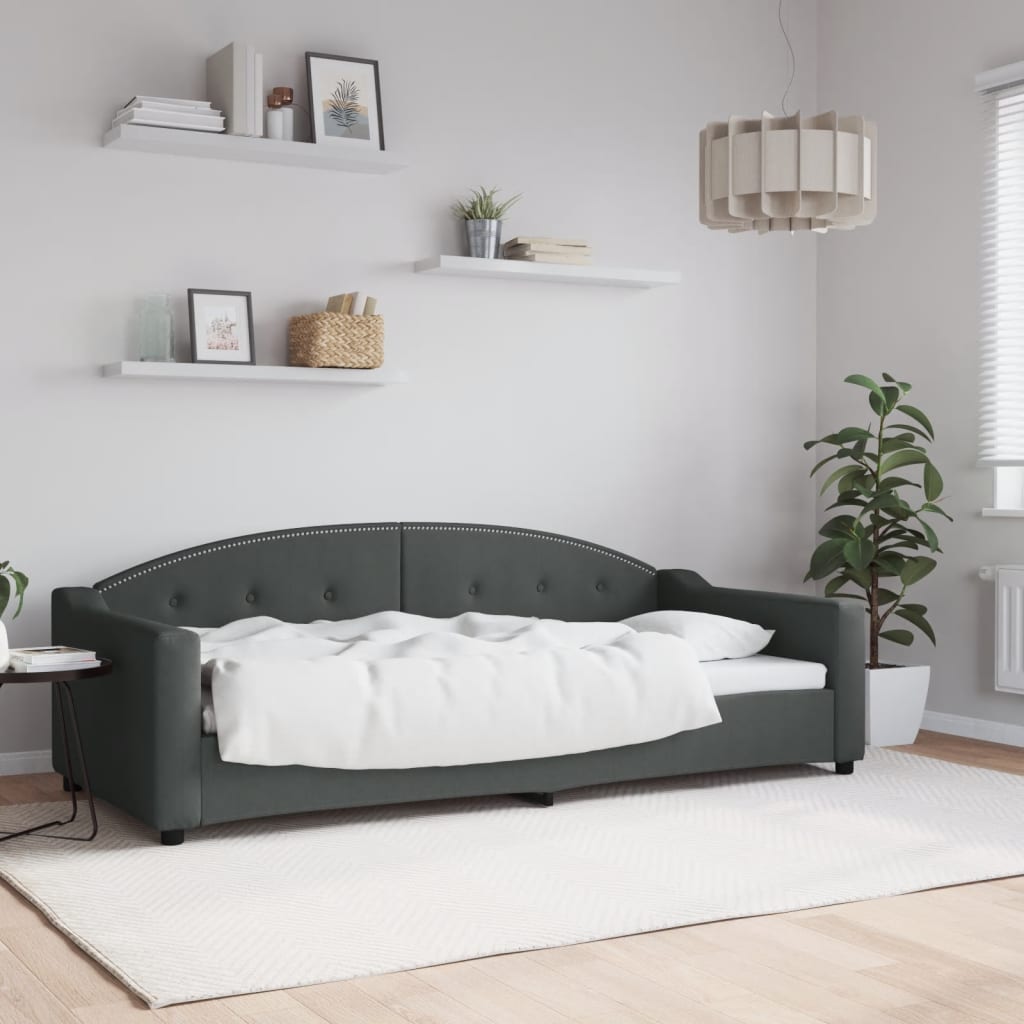 vidaXL Sofa z funkcją spania, ciemnoszara, 90x200 cm, obita tkaniną