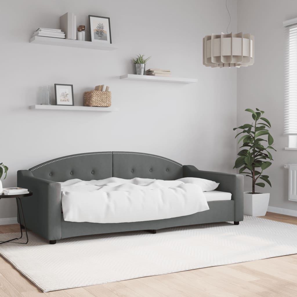 vidaXL Sofa z funkcją spania, ciemnoszara, 90x190 cm, obita tkaniną