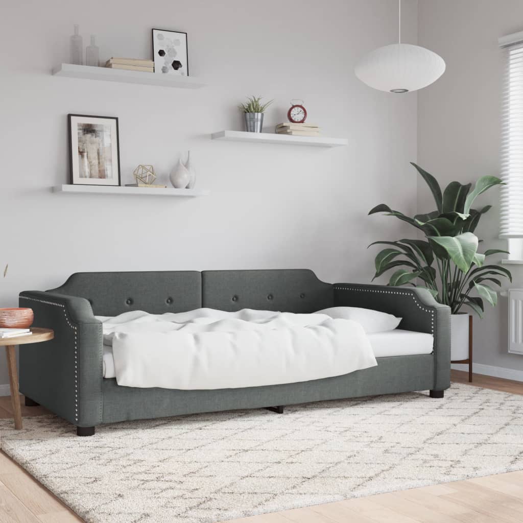 vidaXL Sofa z funkcją spania, ciemnoszara, 90x200 cm, obita tkaniną