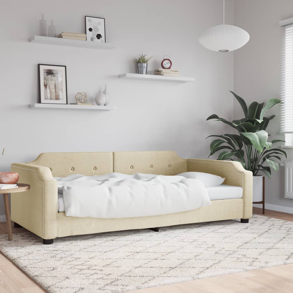 vidaXL Sofa z funkcją spania, kremowe, 90x200 cm, obita tkaniną