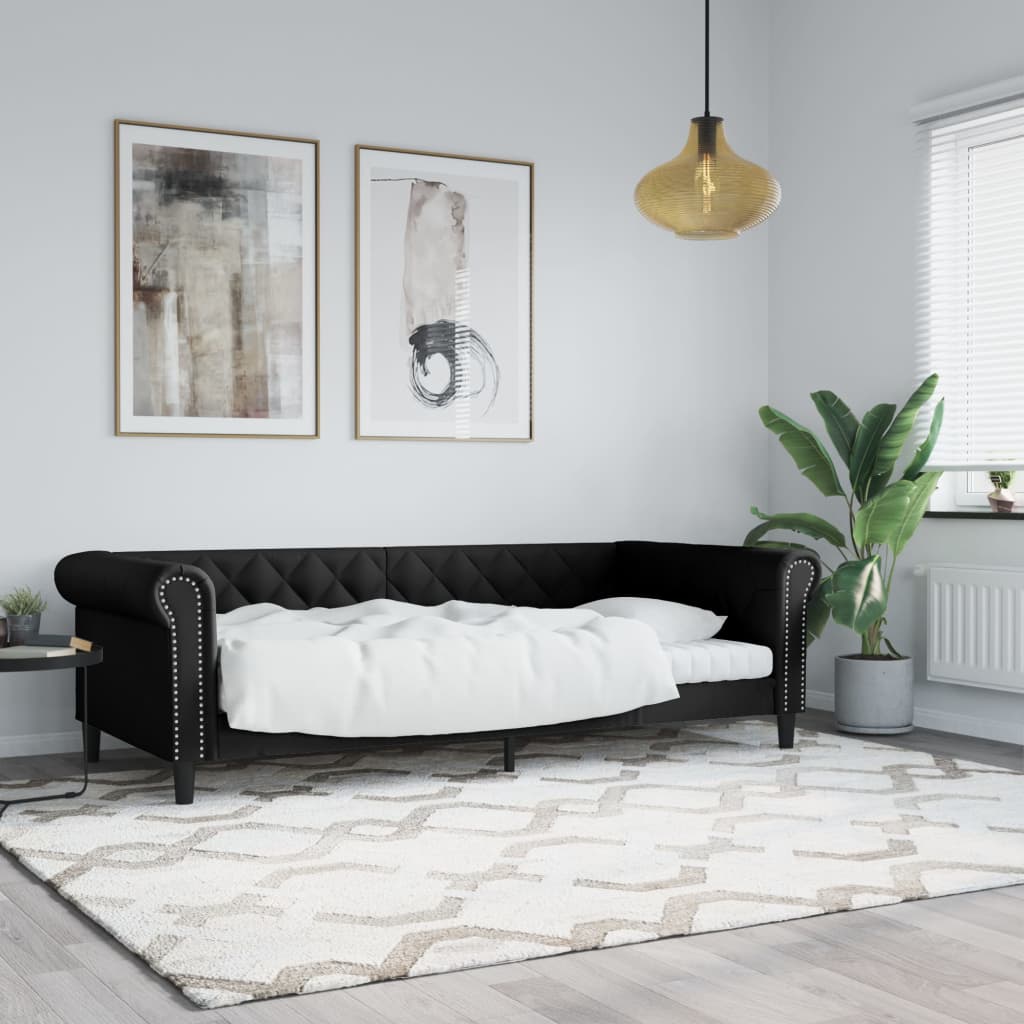 vidaXL Sofa z funkcją spania, czarna, 80x200 cm, obita sztuczną skórą