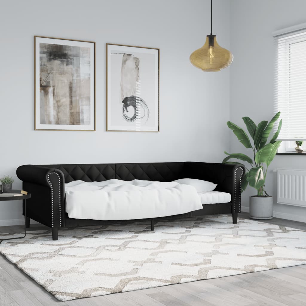 vidaXL Sofa z funkcją spania, czarna, 90x200 cm, obita sztuczną skórą
