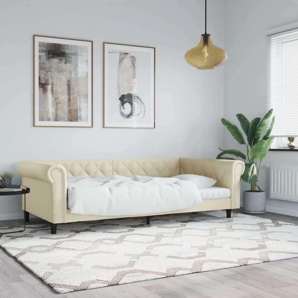 vidaXL Sofa z funkcją spania, kremowa, 100x200 cm, sztuczna skóra