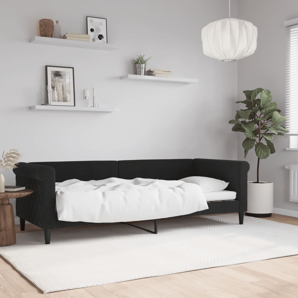 vidaXL Łóżko dzienne, czarne, 80x200 cm, obite aksamitem