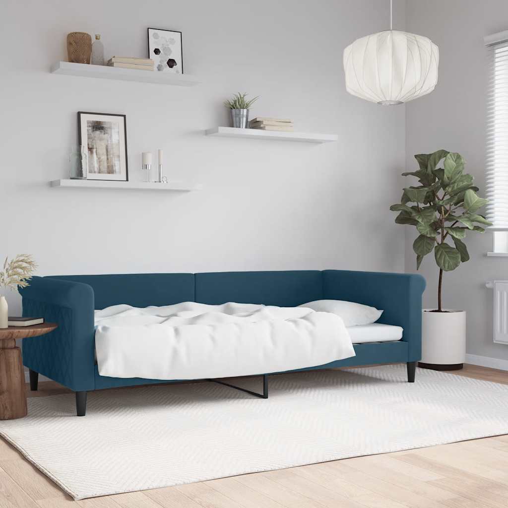vidaXL Łóżko dzienne, niebieskie, 90x200 cm, obite aksamitem