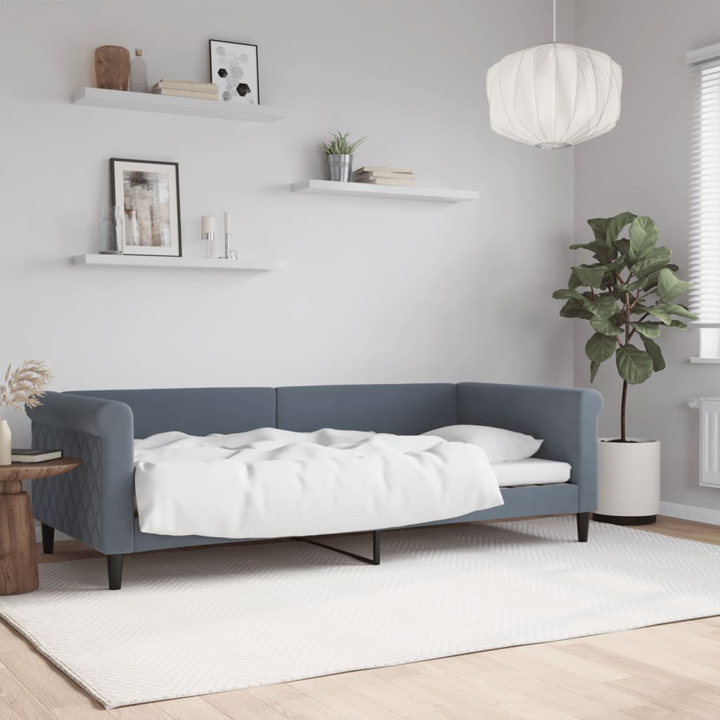 vidaXL Sofa z funkcją spania, ciemnoszara, 90x200 cm, aksamit