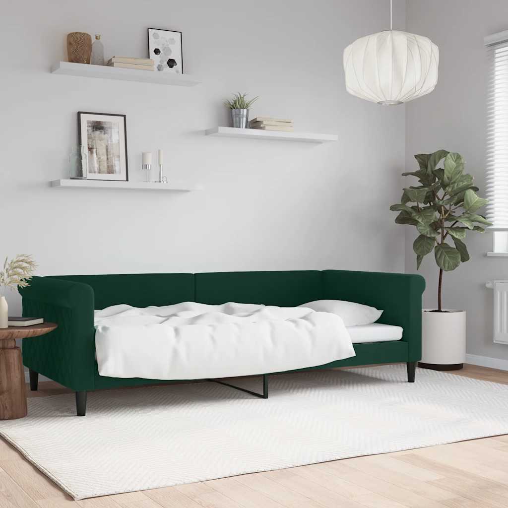 vidaXL Łóżko dzienne, ciemnozielone, 90x200 cm, obite aksamitem