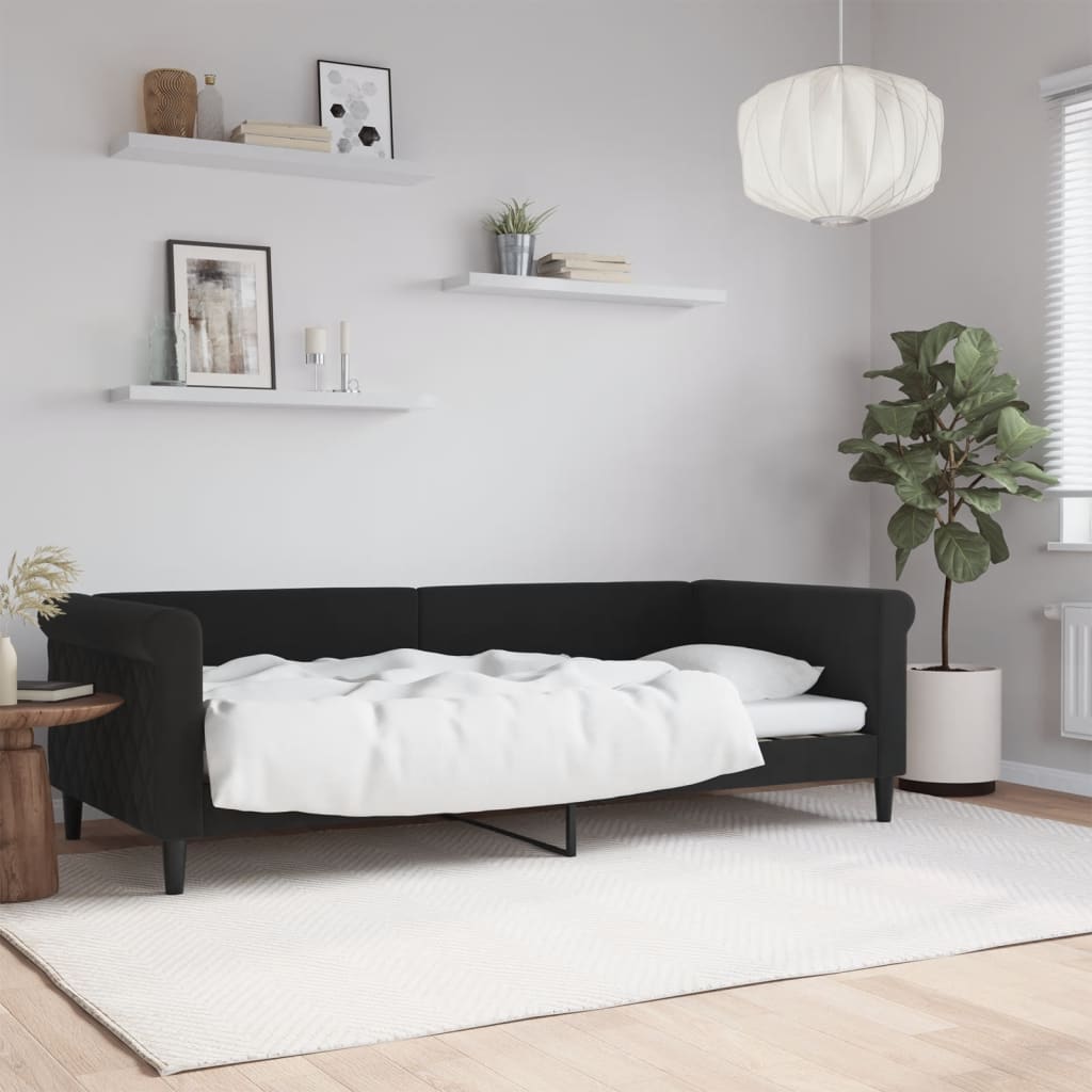 vidaXL Łóżko dzienne, czarne, 90x200 cm, obite aksamitem