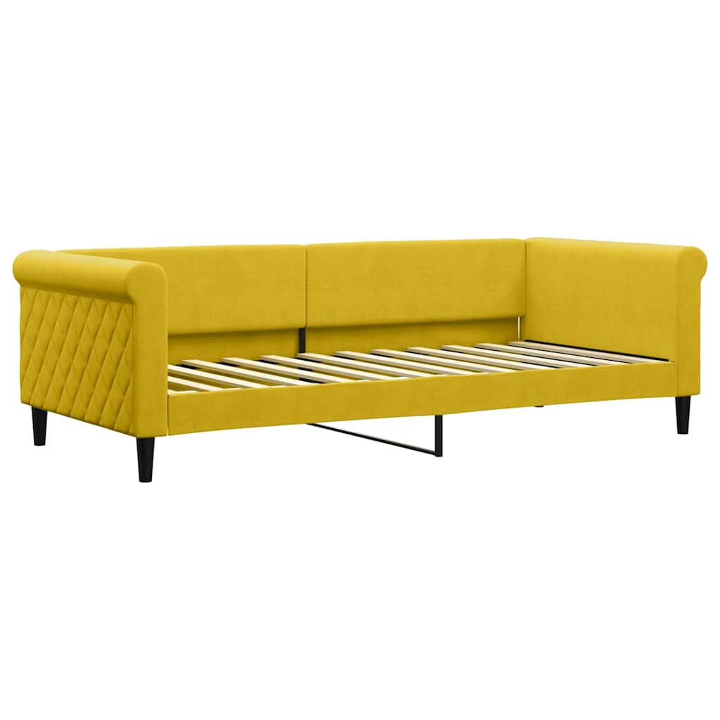 vidaXL Łóżko dzienne, żółte, 90x200 cm, obite aksamitem
