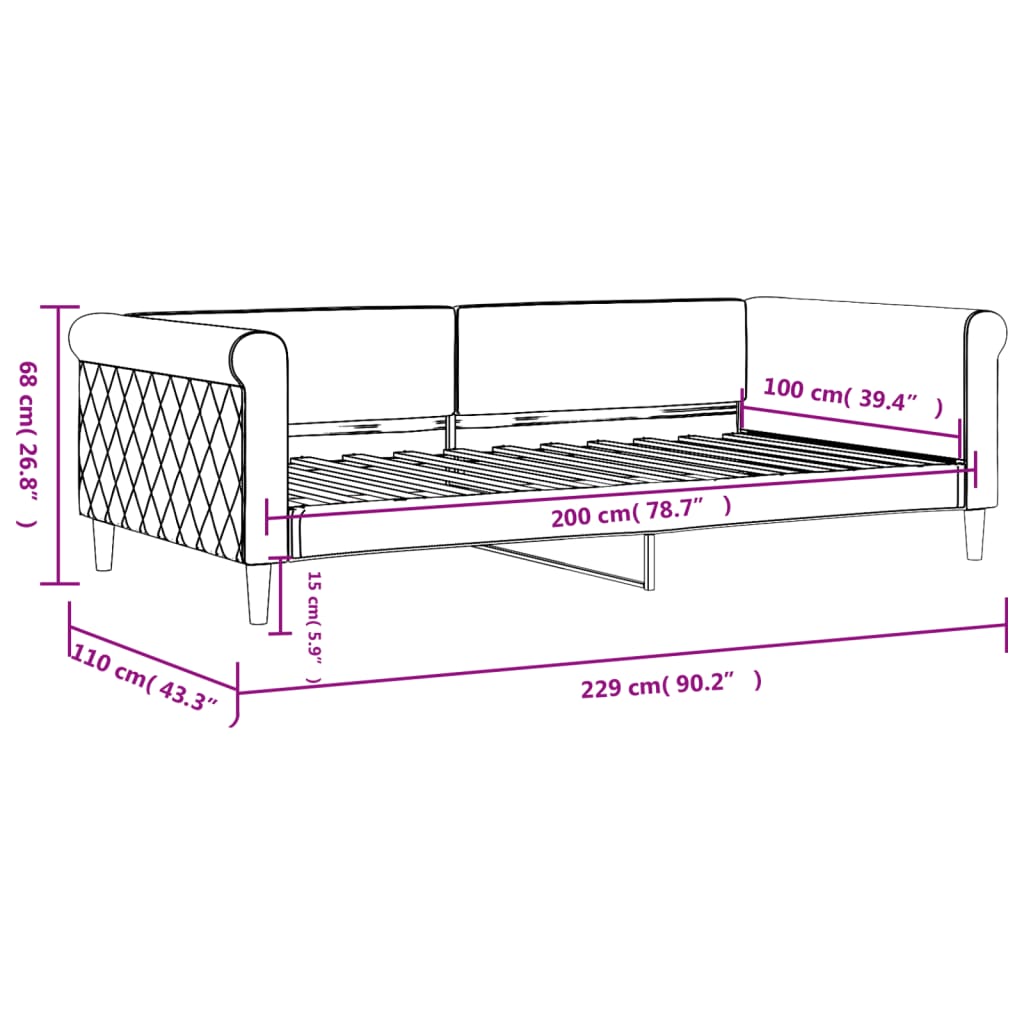 vidaXL Sofa z funkcją spania, różowa, 100x200 cm, obita aksamitem