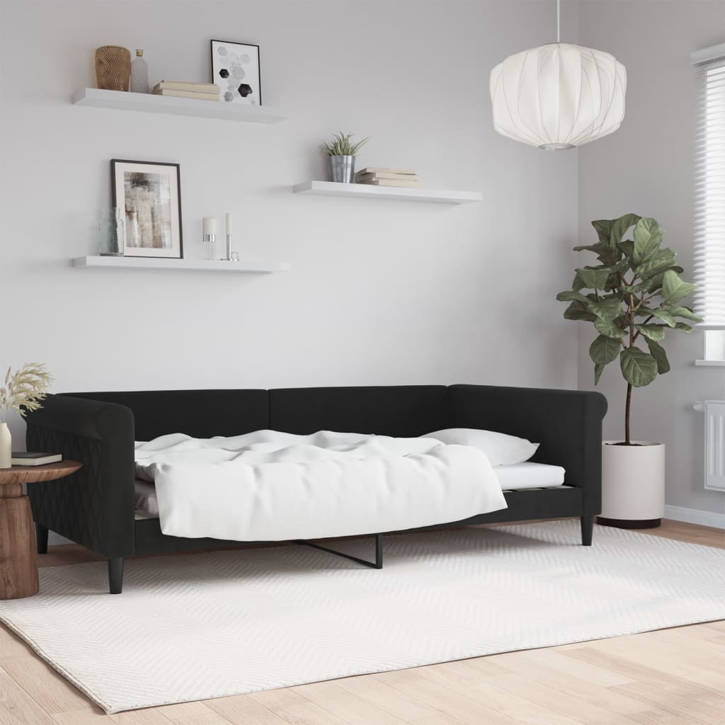 vidaXL Sofa z funkcją spania, czarna, 100x200 cm, obita aksamitem