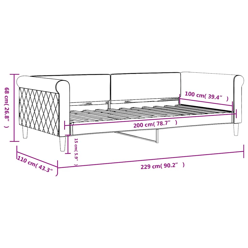 vidaXL Sofa z funkcją spania, żółta, 100x200 cm, obita aksamitem