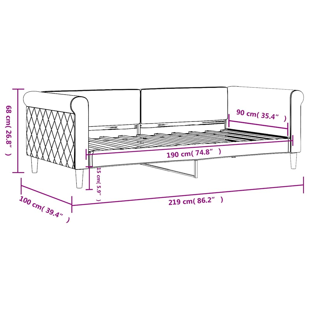 vidaXL Sofa z funkcją spania, ciemnoszara, 90x190 cm, aksamit
