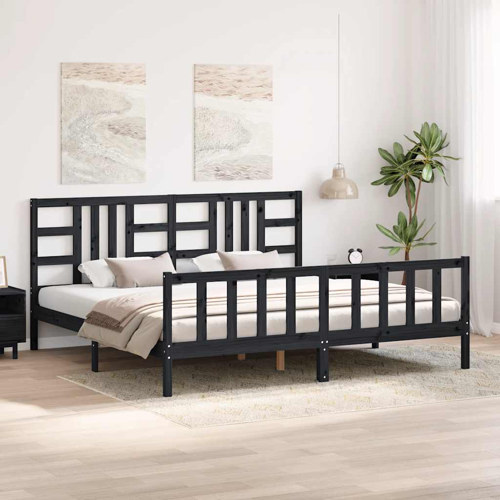 vidaXL Rama łóżka z wezgłowiem, czarna, 200x200 cm, lite drewno