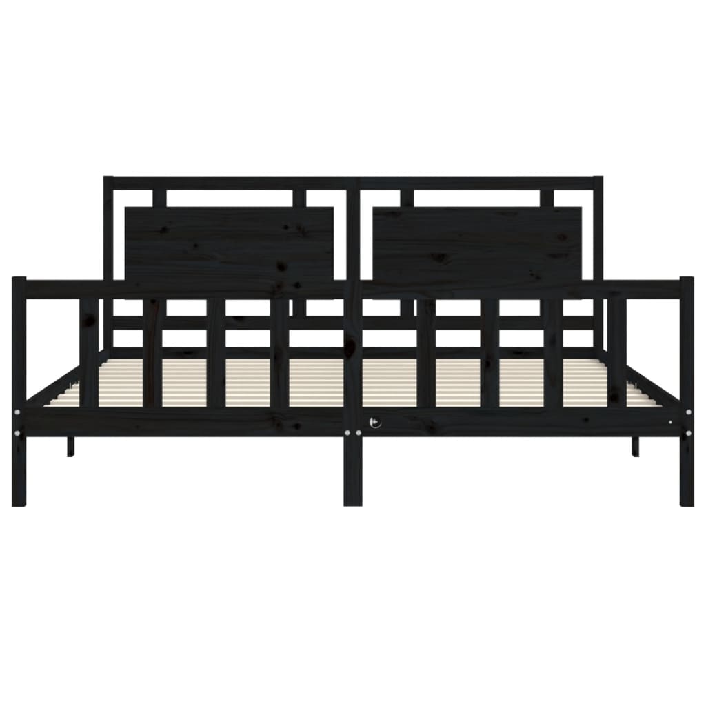 vidaXL Rama łóżka z wezgłowiem, czarna, 200x200 cm, lite drewno