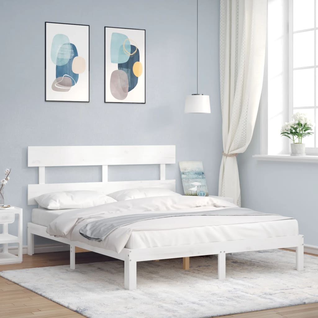 vidaXL Rama łóżka bez materaca, biała, 160x200 cm, lite drewno sosnowe