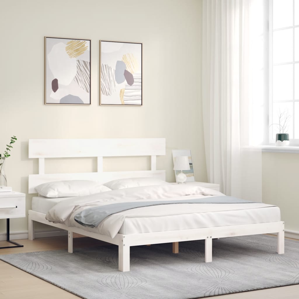 vidaXL Rama łóżka bez materaca, biała, 160x200 cm, lite drewno sosnowe