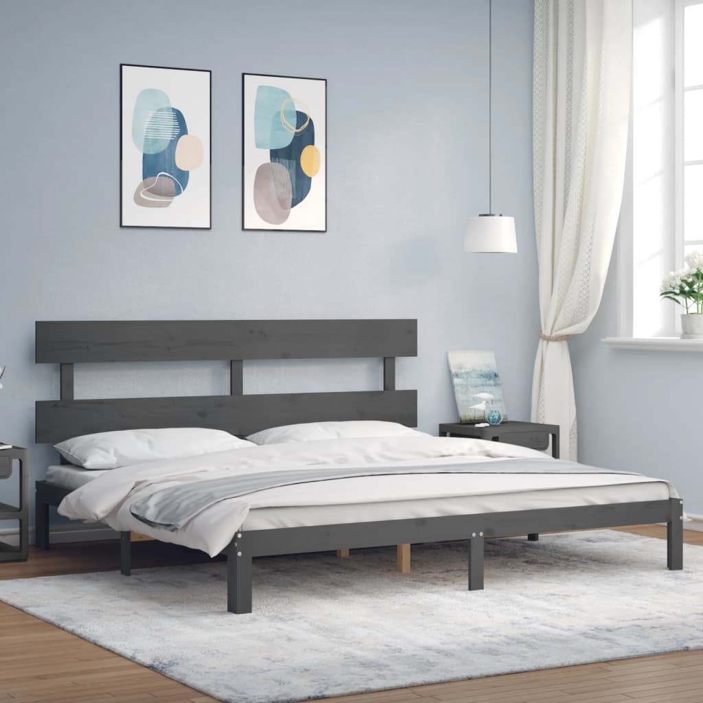 vidaXL Rama łóżka z wezgłowiem, szara, 200x200 cm, lite drewno