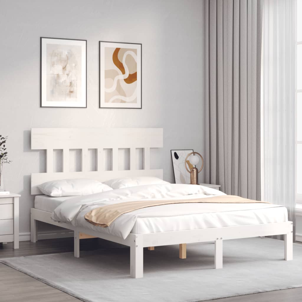 vidaXL Rama łóżka bez materaca, biała, 140x190 cm, lite drewno sosnowe