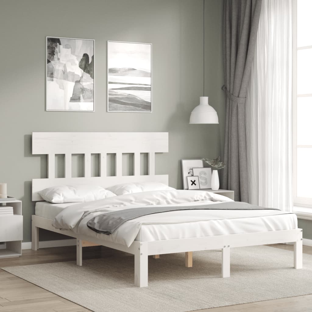 vidaXL Rama łóżka bez materaca, biała, 140x190 cm, lite drewno sosnowe