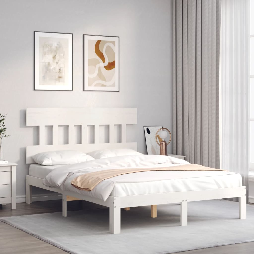 vidaXL Rama łóżka bez materaca, biała, 140x200 cm, lite drewno sosnowe