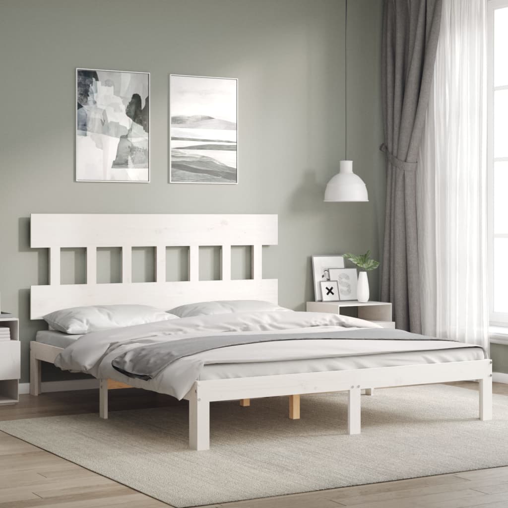 vidaXL Rama łóżka bez materaca, biała, 160x200 cm, lite drewno sosnowe